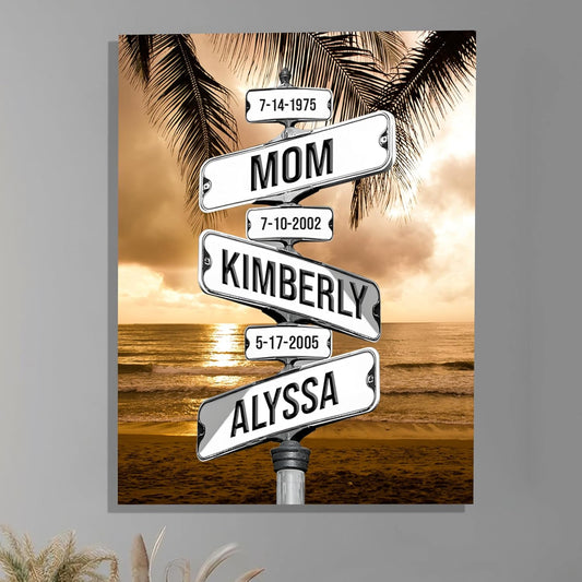 Personalized Gifts for Mom Family Names Street Custom Multi-Name Date of Birth Vintage Street Sign Happy Mothers Day Canvas Wall Art Best Christmas Gifts for Mommy from Daughter Son Children Kids #4