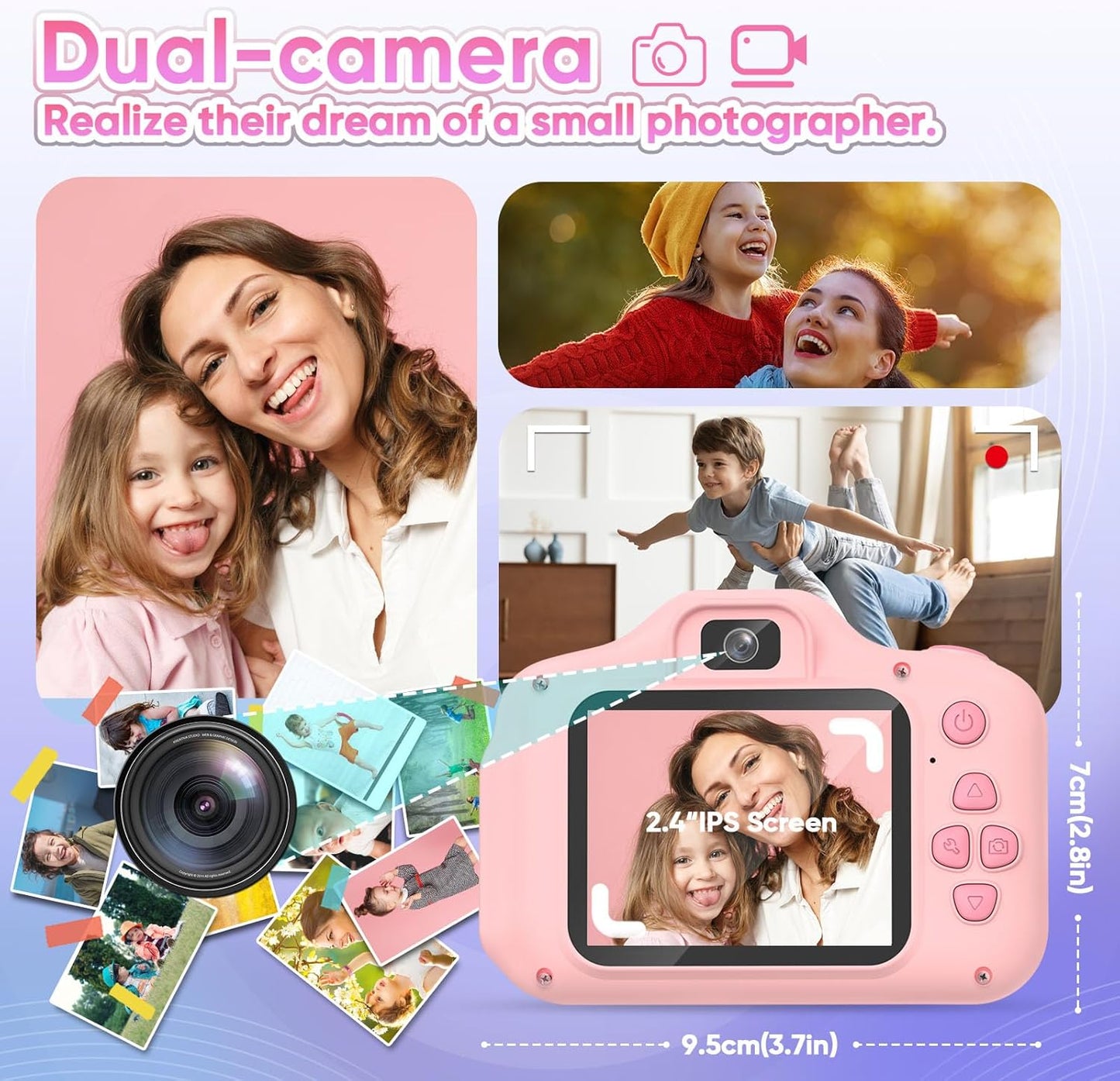 Seckton Upgrade Kids Selfie Camera, Birthday Gifts for 5 6 7 8 9 10 Year Old Girls, HD Digital Cameras for Kids with Flash, 2.4" Portable Camera Toys for 3-12 Year Old Girls-Pink