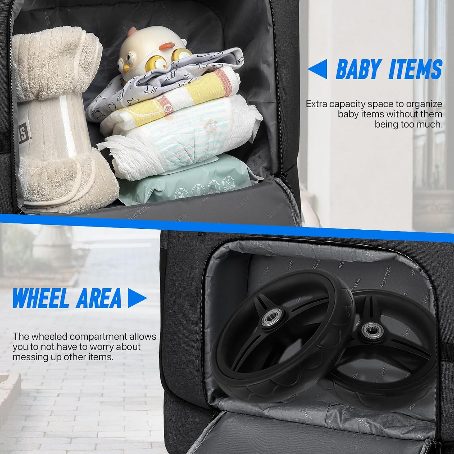 Padded Stroller Travel Bag with Wheels, Compatible with Nuna Mixx Next, UPPAbaby MINU V2 and MINU, Padded Stroller Storage Bag for Airplane, Foldable Gate Check Stroller Bag with Dual Handles