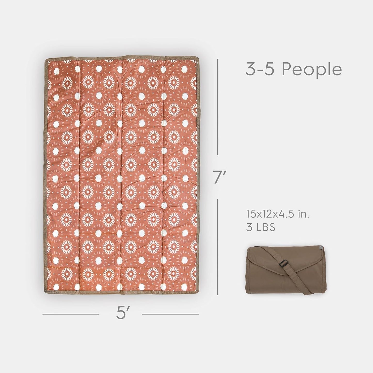 Little Unicorn 5'x7' Outdoor Family Picnic & Beach Blanket | Durable & Water-Resistant Fabric | Compact Fold & Easily Wipes Clean | Zipper Pocket (Sun Baked)