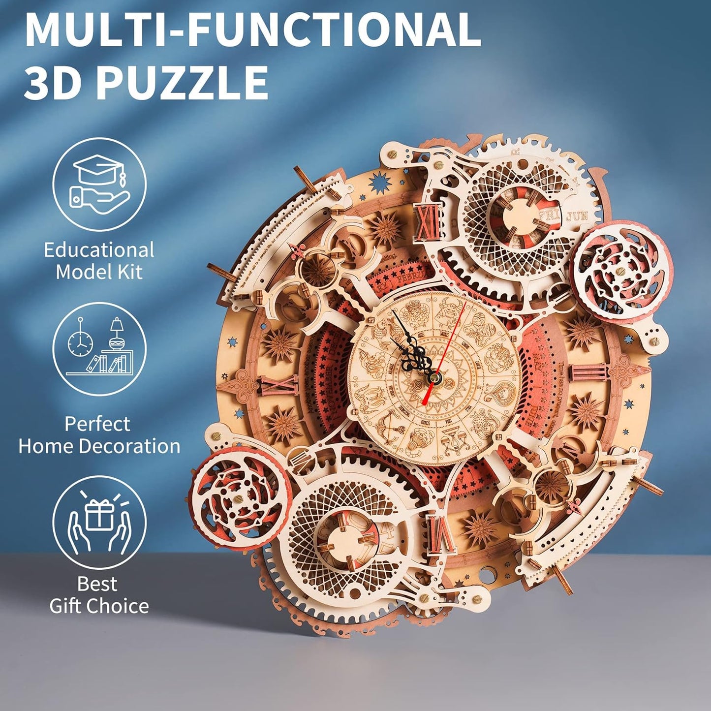 ROBOTIME 3D Wooden Puzzles for Adults, Models for Adults to Build Wooden Steampunk Clock Kit, DIY Mechanical Wall Quartz Aesthetic Room Decor Unique Gift