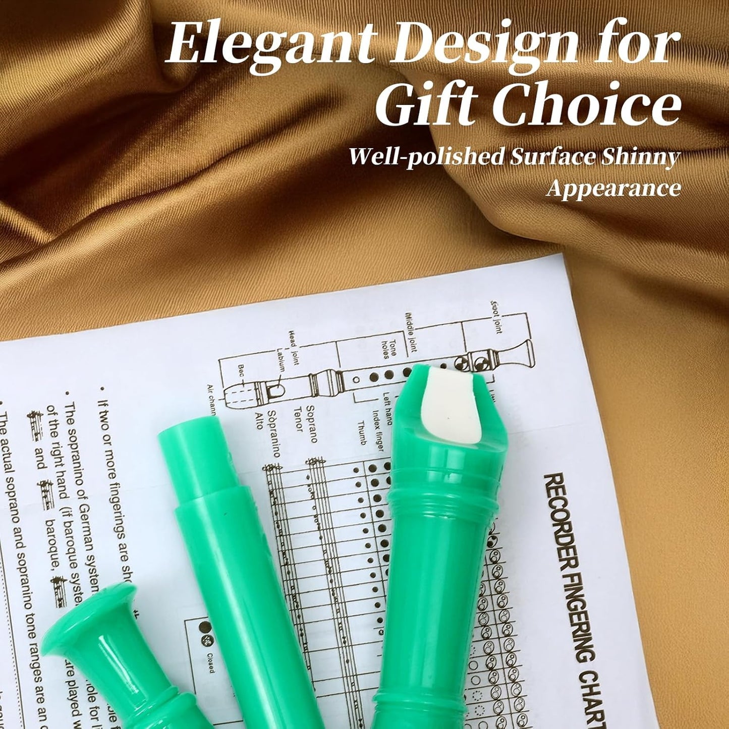 Soprano Recorder Instrument for Kids Beginners Student German Fingering C Key Recorder Instrument 3 Piece with Cleaning Rod and Bag Fingering Chart (bright green)