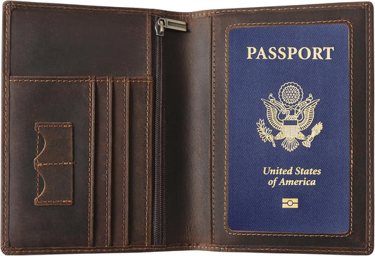 Ringsun Leather Passport Cover for Men Women, RFID Passport Wallet Case Travel Passport Holder for Family