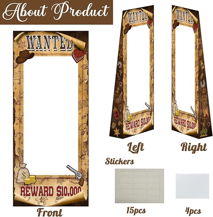 4.5ft Tall Life Size Stand in West Wanted Photo Booth Props Selfie Frames, Western Photo Booth Props for Western, West Cowboy Cowgirl Theme Party Supplies, Wild West Rustic Party Decorations