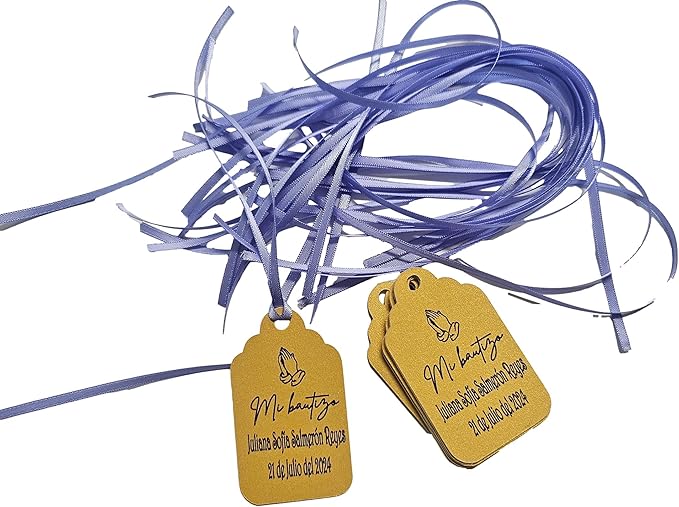 Mi Bautizo Baptism Christening Personalized Thank You Tags 20 pcs - More Colors Available (pink shimmer)