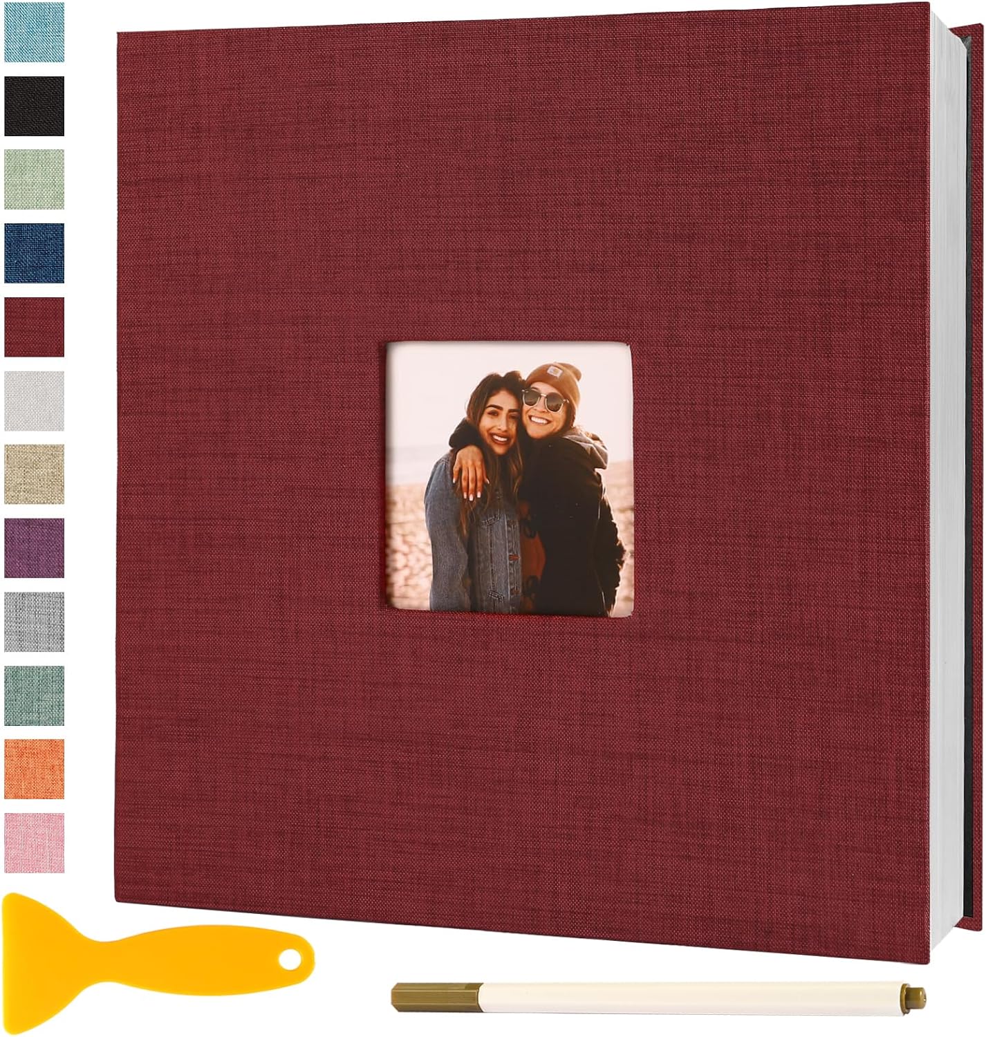 Photo Album Self Adhesive Pages Scrapbook Magnetic Photo Albums for 4x6 5x7 8x10 Pictures Sticky Pages Books for Baby Family Wedding 11x10.6 Red 40 Pages