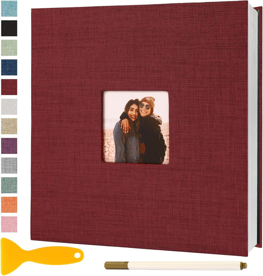 Photo Album Self Adhesive Pages Scrapbook Magnetic Photo Albums for 4x6 5x7 8x10 Pictures Sticky Pages Books for Baby Family Wedding 11x10.6 Red 40 Pages