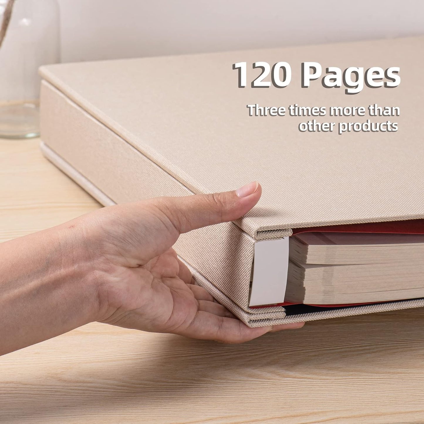 Large Photo Album Self Adhesive 4x6 8x10 10x12 Scrapbook Magnetic Album DIY Scrapbook Length 13 x Width 12.8 (Inches) 120 Sticky Pages Linen Cover DIY Photo Album(Beige)