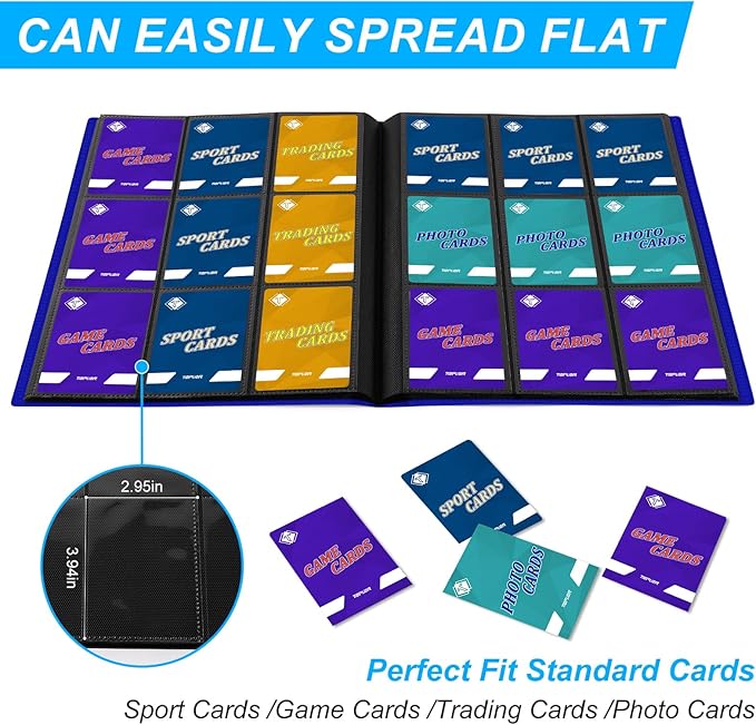 Trading Card Folder Album 9 Pocket Card Album Binder, Card Collectors Album with 360 Side Loading Pocket Binder Fit for MTG Commander TCG Game Cards, Sports Cards(Navy Blue)