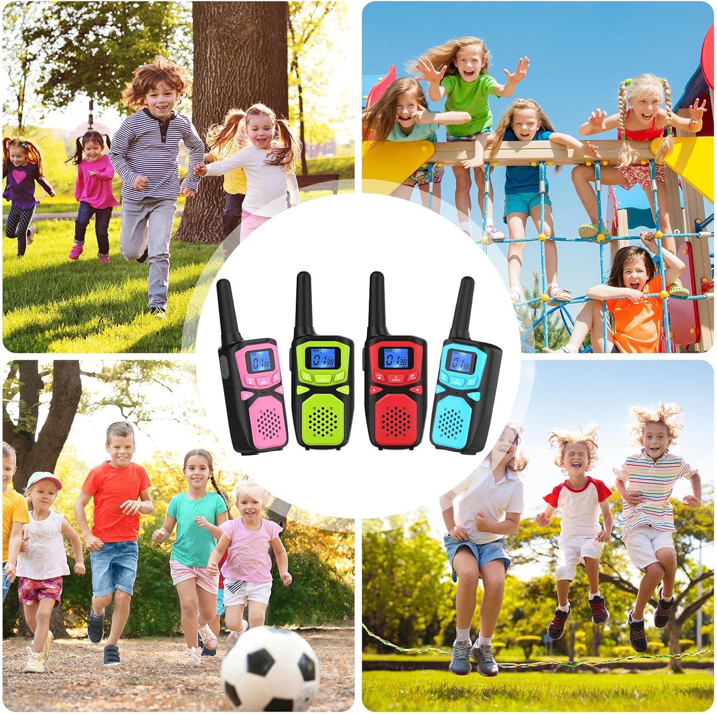 WokTok Kids Adult Suitable Walkie Talkie, Rechargeable, Outdoor Camping Game Toys, Birthday Gift, Suitable for 8-12 3-5 Years Old Boys and Girls 2-Way Long Distance Radio, 4 Packs