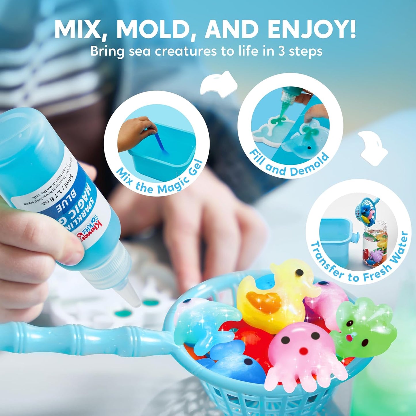 Klever Kits Water Gel Kit, Magic Fairy Water Gel Toy Kit with 10 Gels, 12 Molds, Preserving Bottle for Presents, Party Favors, Birthday Gifts, Arts & Crafts DIY STEM Kits for Kids