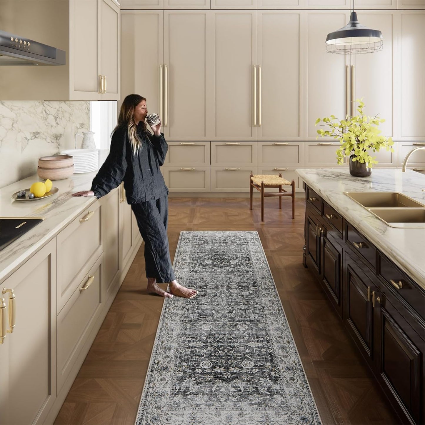 Runner Rug Washable Kitchen Runner: 2'x10' Hallway Runner Rugs Stain Resistant Non Slip Low Pile Soft Boho Carpet Runners for Hallways Bedroom Entryway Indoor Beside Bathroom Laundry Room