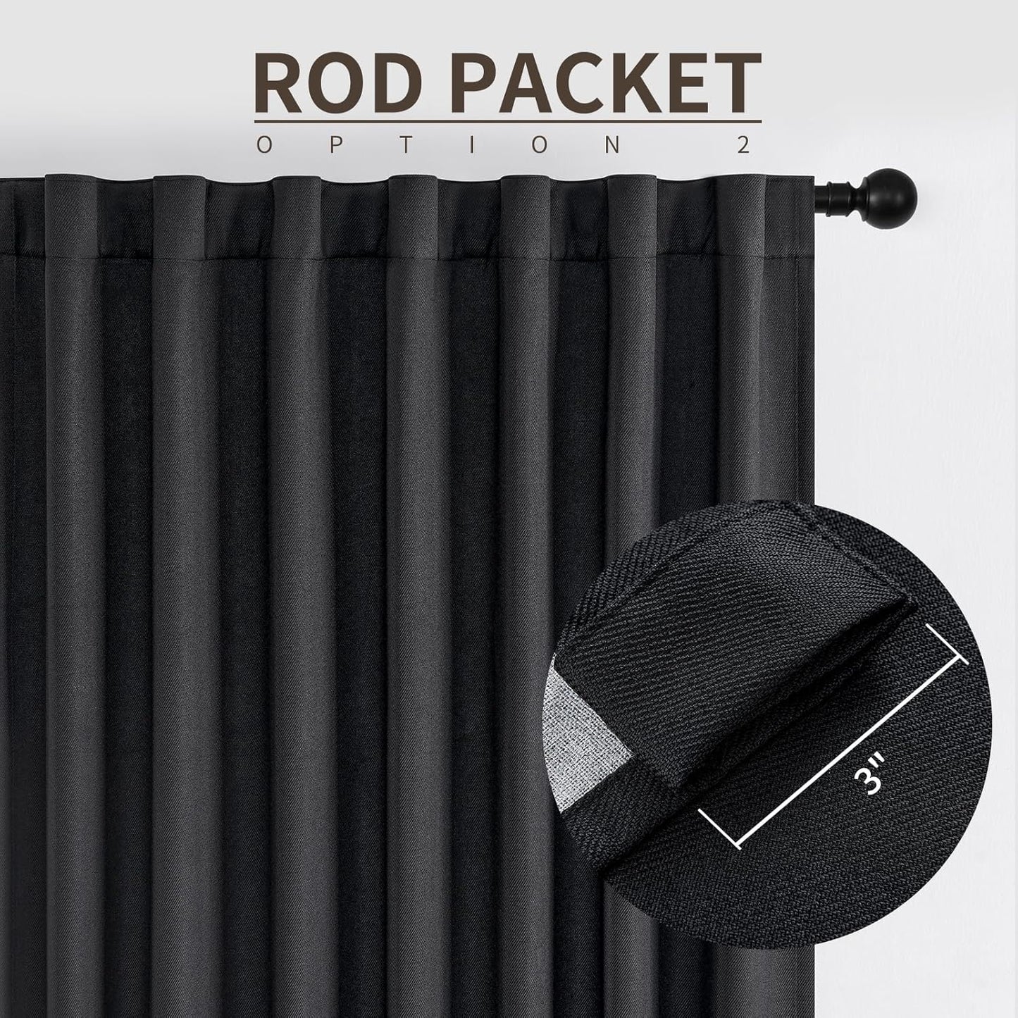 Joydeco Custom Blackout Curtains for Bedroom, Total Blackout Curtains Back Tab & Rod Pocket, Solid Thermal Insulated Window Drapes Luxury Decor for Living Room 1 Panel (Custom Size, Black)