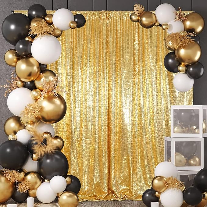 Gold Sequin Backdrop 10FTx10FT NO See-Through Photobooth Backdrop Curtains for Birthday, Party, Wedding Decoration