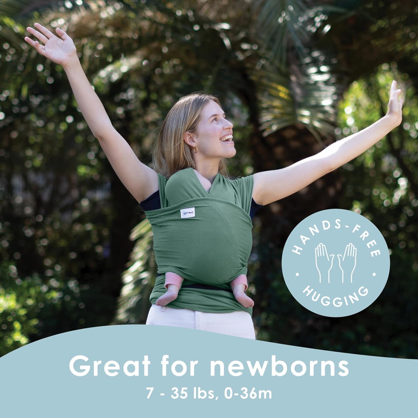 Sleepy Wrap Stretchy Ergonomic Baby Carrier Sling for Newborns to Toddlers - Hands-Free Lightweight Baby Wrap 7-35 lbs (Sage Green)