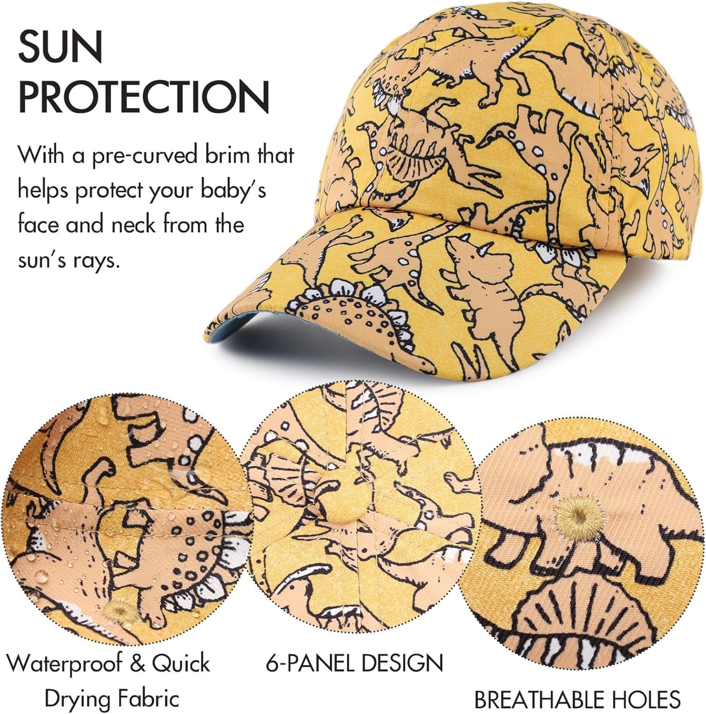 JANGANNSA Dinosaur Boys Girls Caps Embroidery Baby Baseball Caps Cotton Infant Toddler Kids Hat Spring Summer Autumn 2-6Y