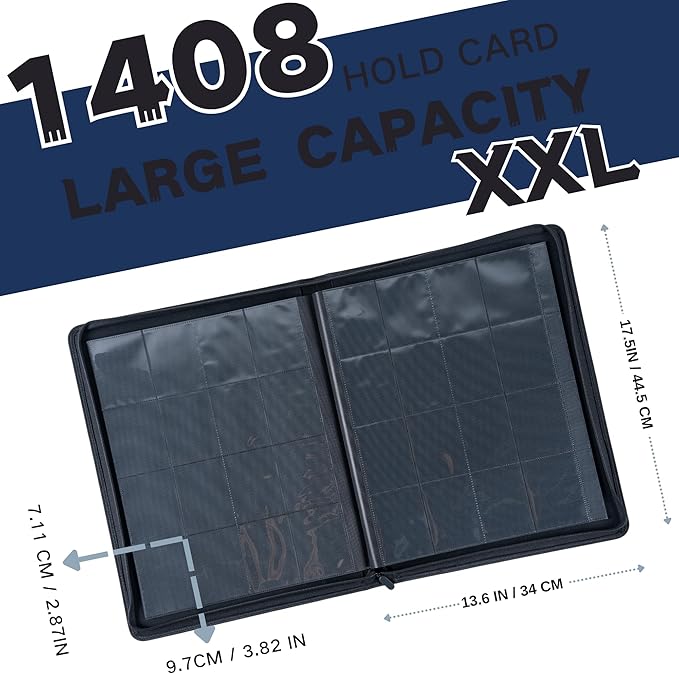 1408+ Pockets Trading Card Binder, 16-Pocket Card Ablum Compatible with MTG,Sports Cards & Other Standard Size Trading Card (Navy Blue)