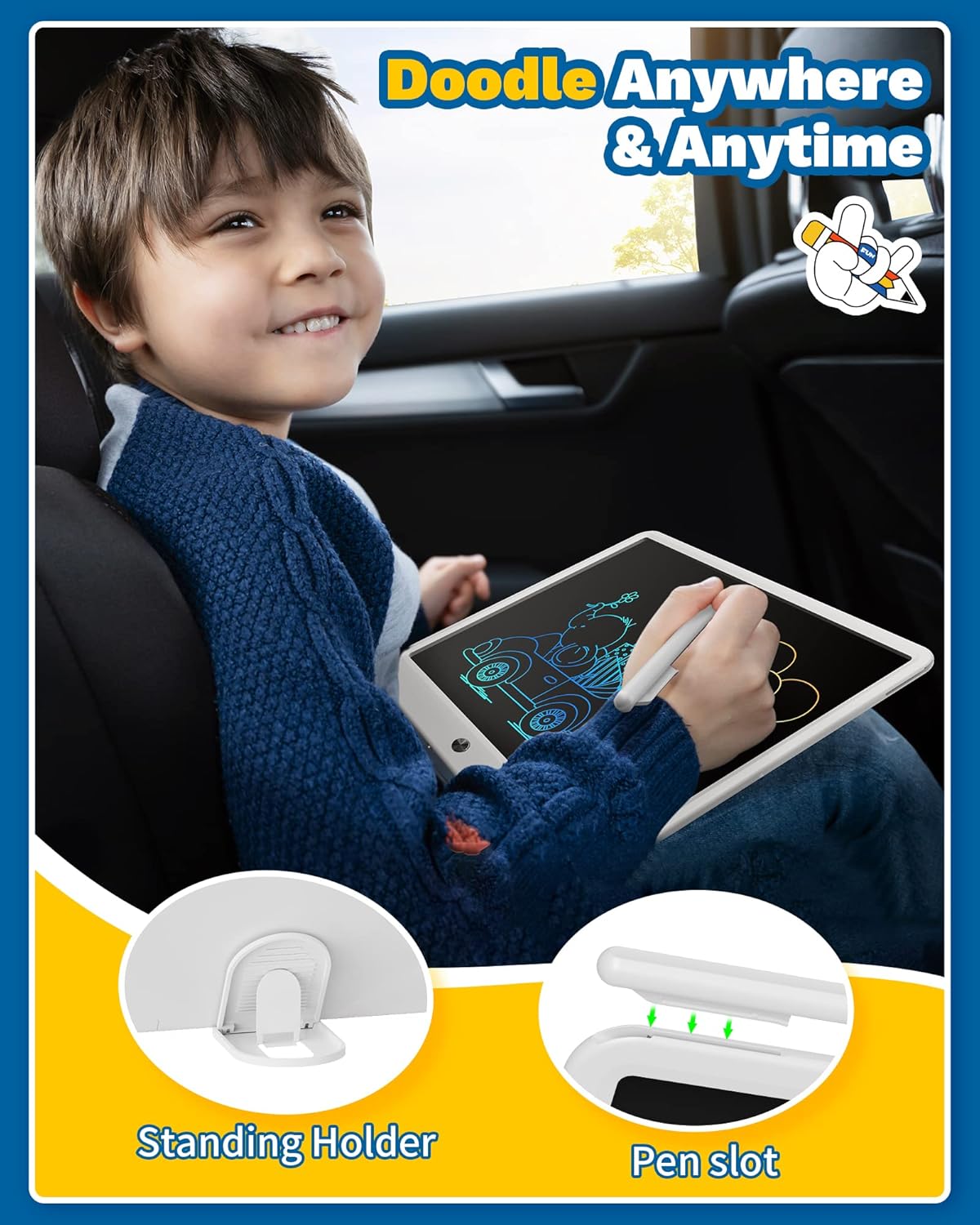 TEKFUN Easter Gifts for Kids, 15inch LCD Writing Tablet Drawing Board, Teen Girl Boy Gifts Age 8 and Up, Birthday Gifts for All Age Groups, Erasable Writing Tablet for Business Meeting (White)