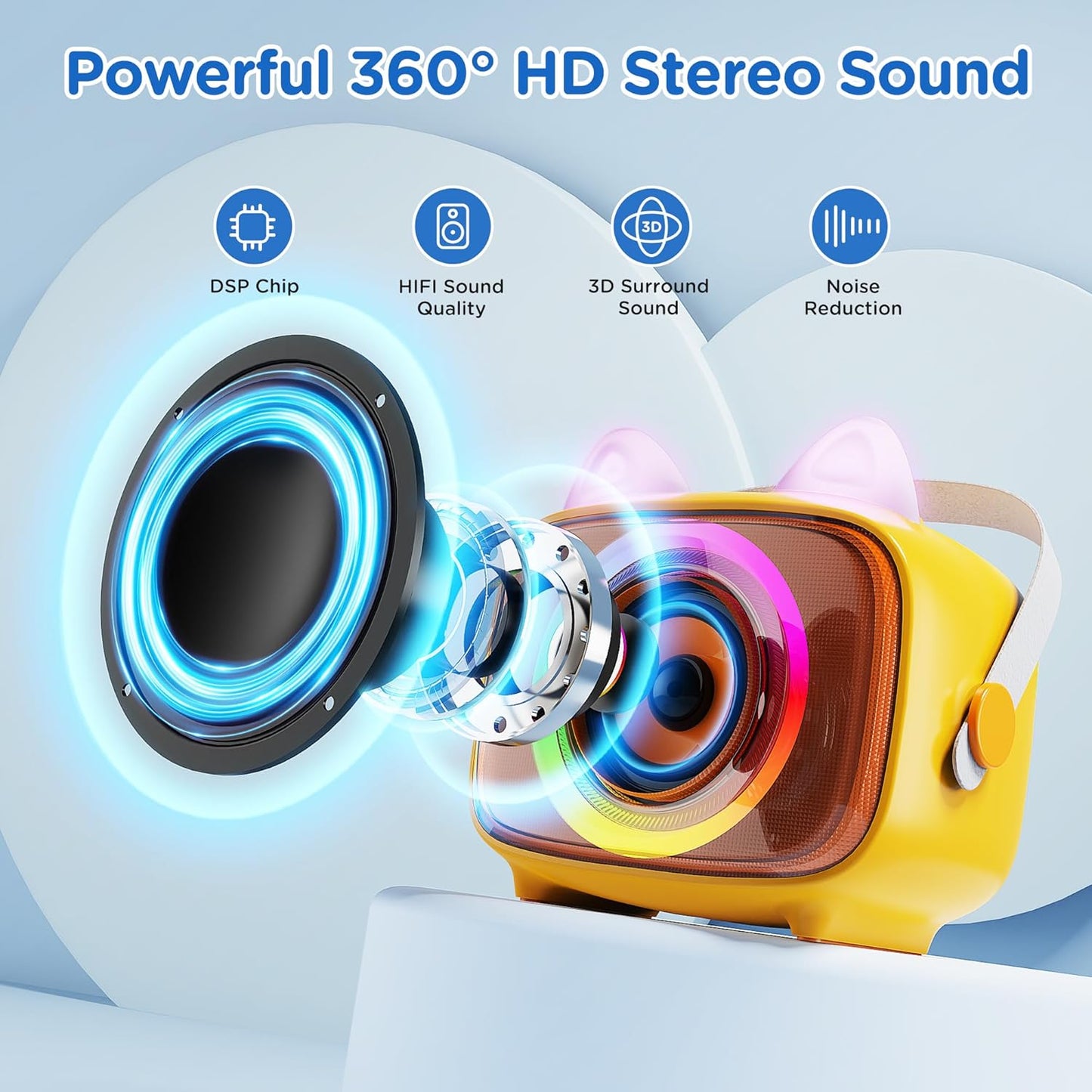 BIGASUO Karaoke Machine for Kids, Mini Portable Bluetooth Speaker with 2 Wireless Microphones and LED Lights, Kids Toys Ideal Gifts for Girls & Boys Birthday Home Party Yellow-2Pack