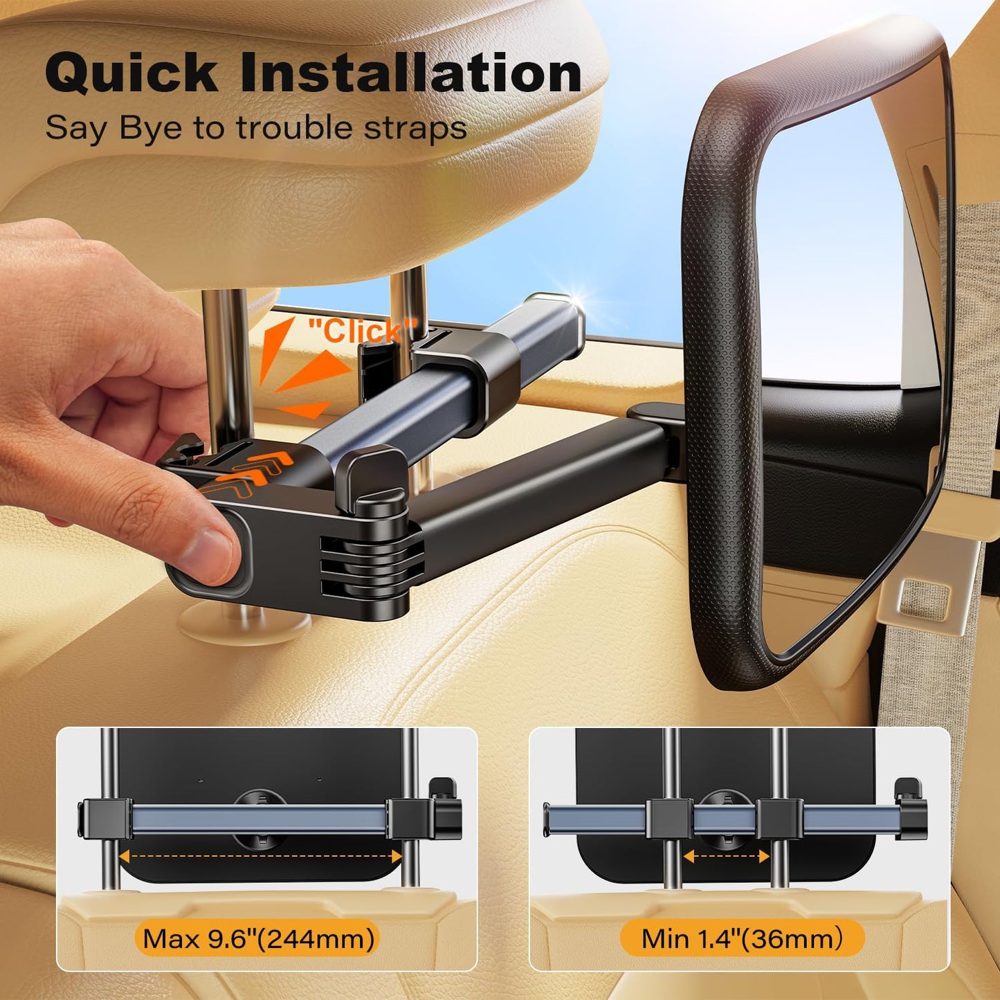 Baby Car Mirror, Stretchable 360° Caring Baby Mirror for Car Seat Rear Facing Seat Infant Shatterproof, Baby Essentials for Newborn, Crash Tested and Certified