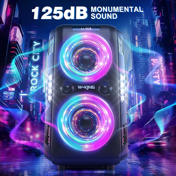 W-KING 270W PEAK Party Large Bluetooth Speaker Loudest Boom Box/12 Custom Bass/Massive 125dB 6.5''x2 Subwoofer Deepest Bass, Big Portable Speaker Wireless, IPX5/MIC&GTR in/USB/TF/AUX,Removable Battery