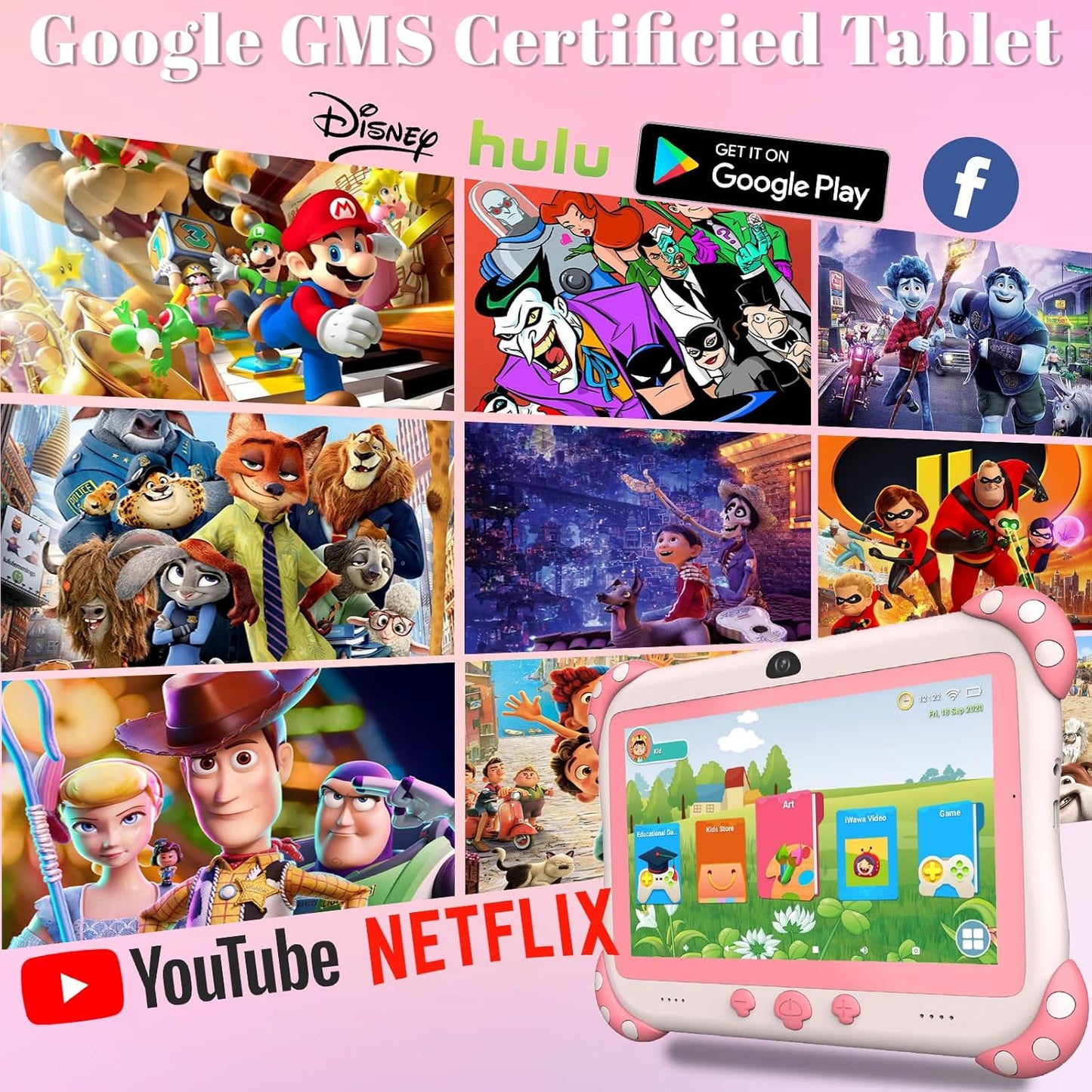 Kids Tablet 7 inch Tablet for Kids Wifi Kids Tablets 32G Android 10 Dual Camera Educational Games Parental Control, Toddler Tablet with Kids Software Pre-Installed Kid-Proof YouTube Netflix (Pink)