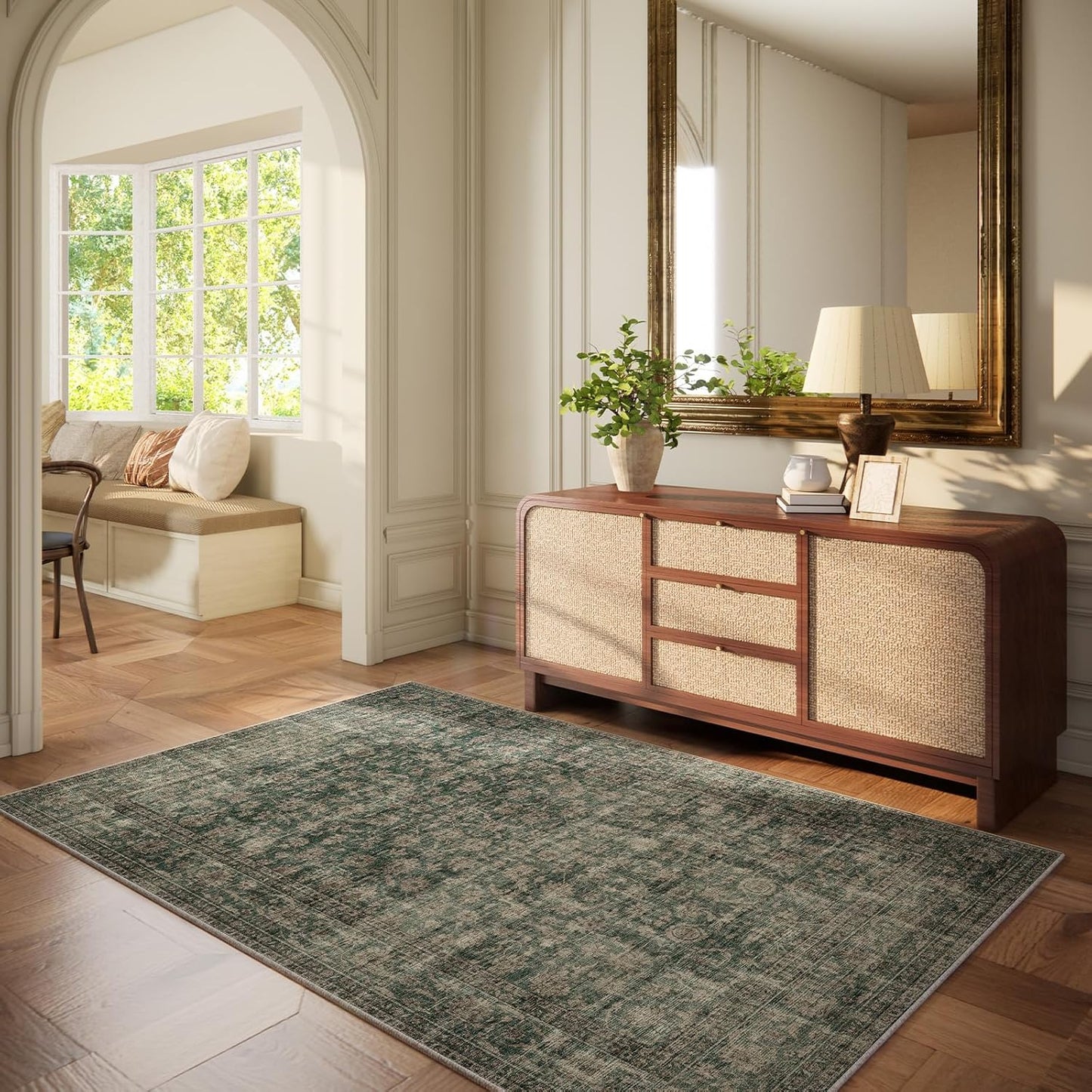 Machine Washable Throw Rugs for Entryway: Door Mat Indoor Entrance 3x5 Rug Boho Small Area Rug Non-Slip Low Pile Kitchen Rug for Front Door Indoor Entrance Entry Kids Room