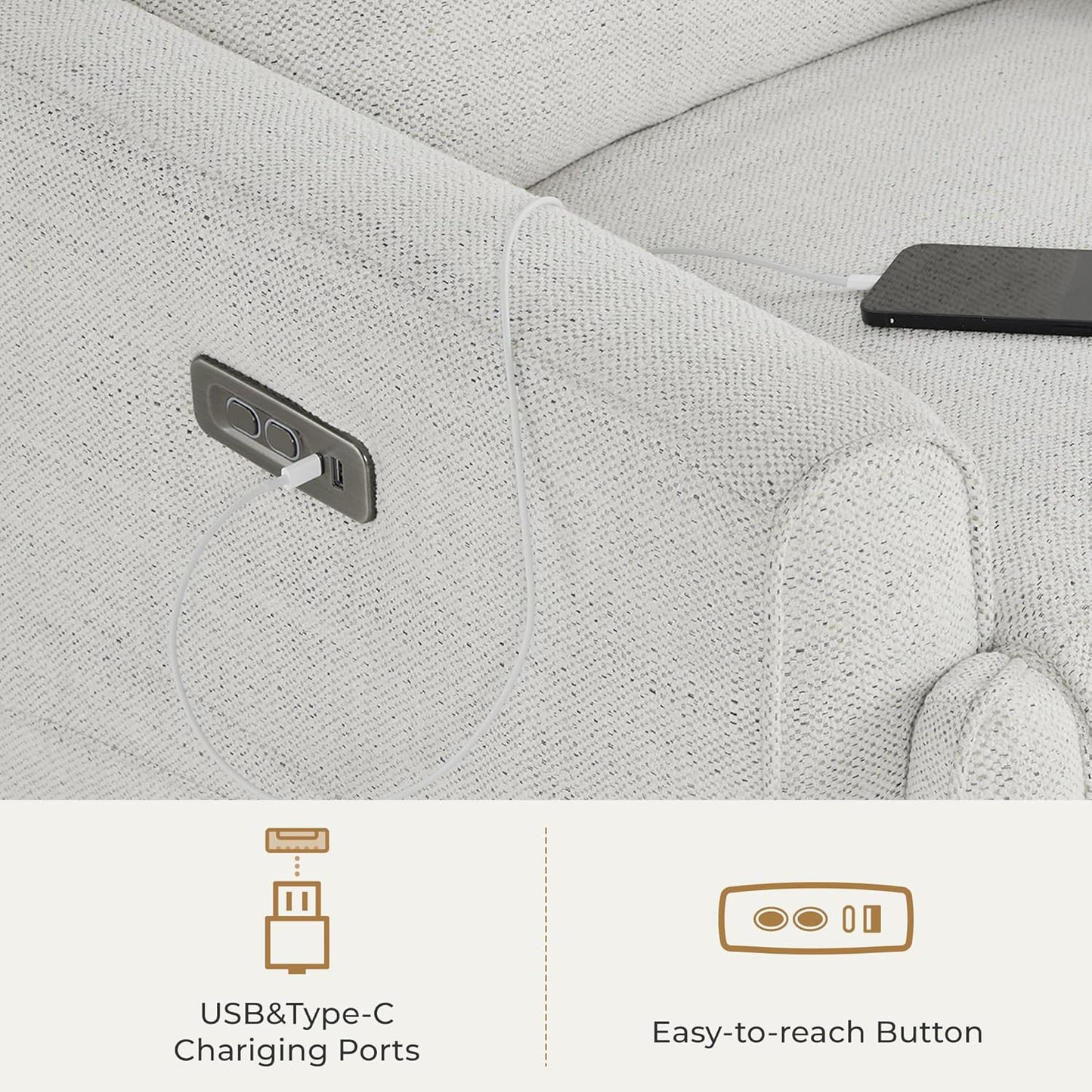 CHITA Electronic Power Recliner Chair Swivel Glider, FSC Certified Modern Nursery Rocking Chair with USB and Type-C Ports, Ivory