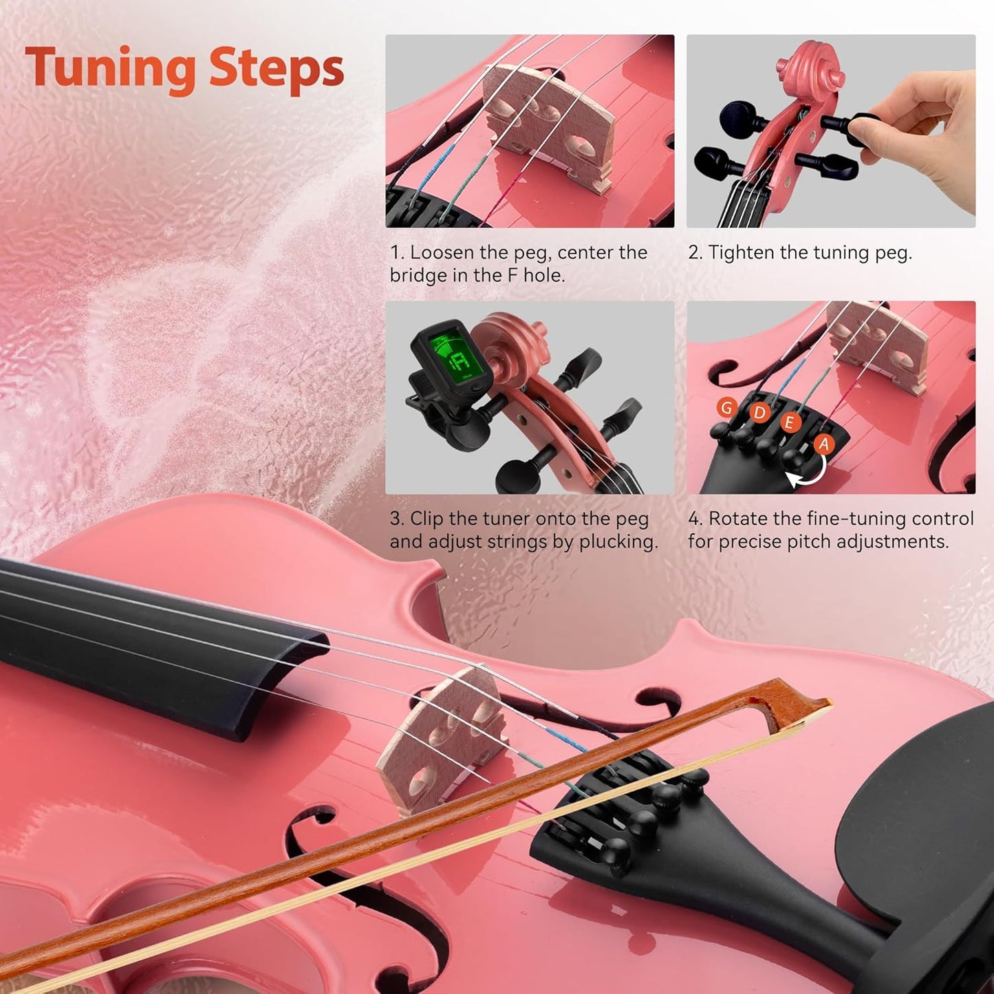 Poseidon Kids Violin Beginner, 1/2 Size Violins, Pink Violin Set Include Case, Rosin, Bow, Horse Bridge, Extra Violin Strings, Shoulder Rest, Manual Instruction