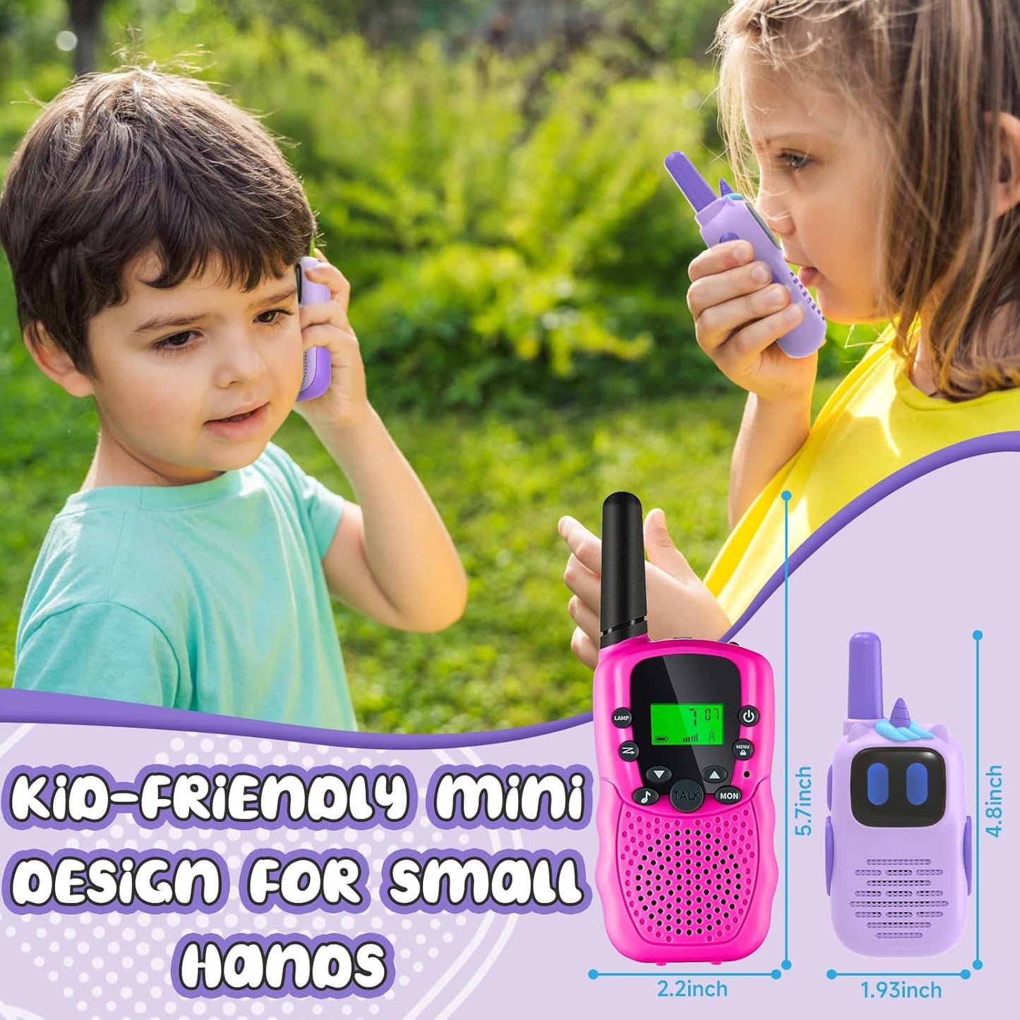 Purple Walkie Talkies with Silicone Cover, Toys for 3-4 Year Old Girls Boys, Kids Walkie Talkies 1000FT Range 2 Way RadioToy Christmas Birthday Gifts for 6-10 Year Old Girls Boys