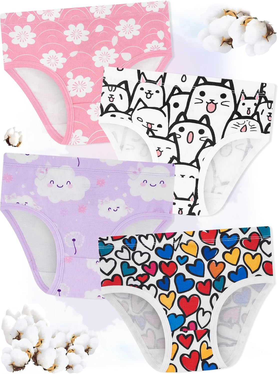 Girls' Underwear,Soft Cotton Tagless Panties for Toddlers' & Little Kids Comfort,Breathable Briefs,8-Pack