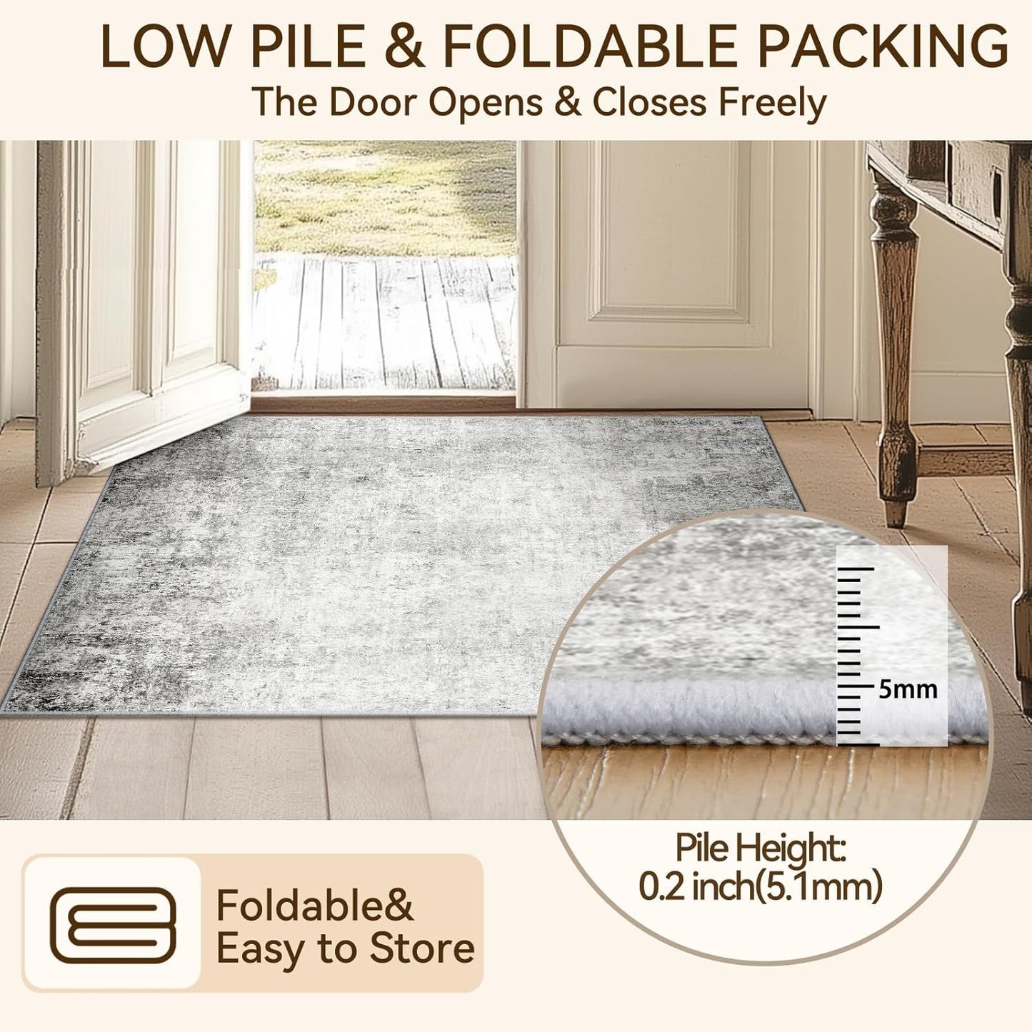 Washable Area Rugs 2'x3' Non-Slip Modern Abstract Soft for Living Room Entryway Bedroom Nursery, Print Pattern, Gray White Grey