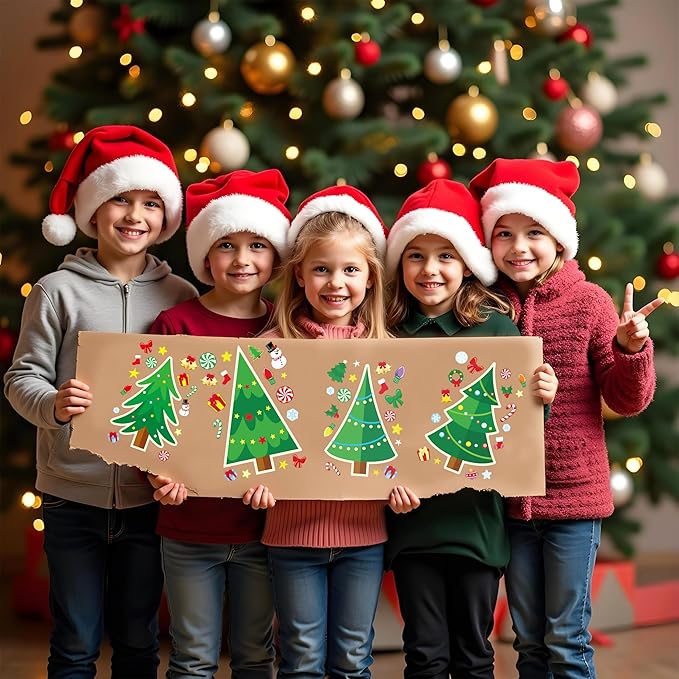 JOYIN 24 Pcs Christmas Tree Stickers, Make Your Own Christmas Tree Green Stickers Sheets, Party Favors for Kids Xmas Party Supplies, Classroom Games, Stocking Stuffers Holiday Presents