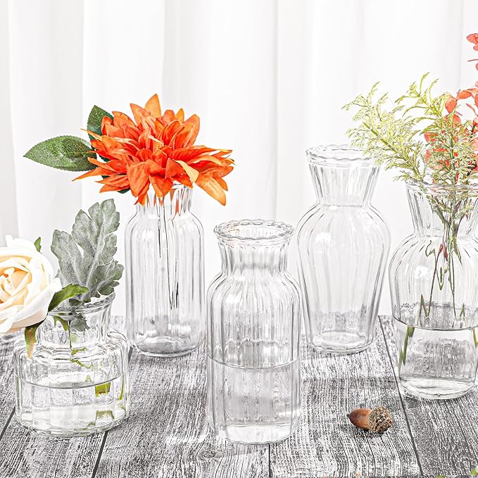 Modern Clear Glass Vase Set - 9Pcs Small Handmade Flower Vases, Decorative Mini Bud Vases for Wedding Reception, Dining Table, and Home Decor - Perfect for Single Stem Flowers