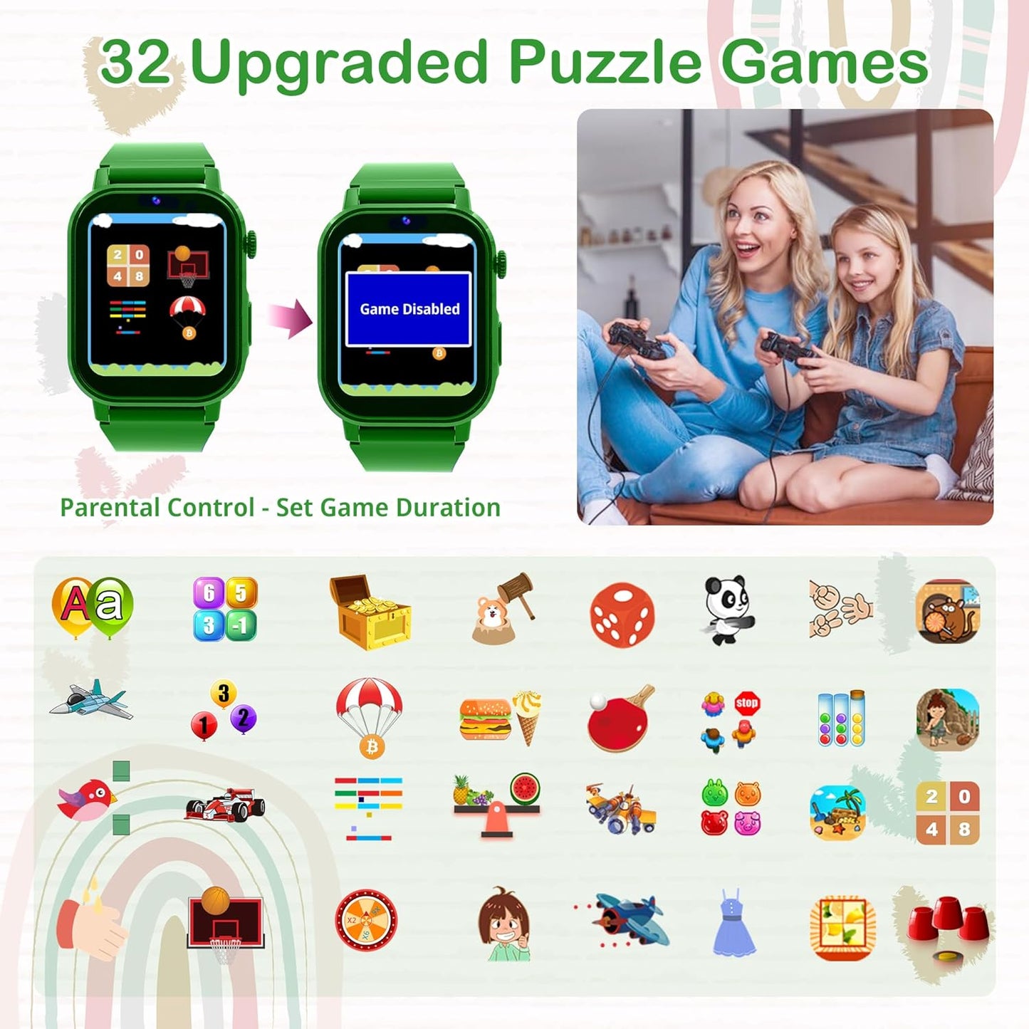 Kids Smart Watch with 32 Games Toys for Ages 5-12 Watch for Kids with HD Touch Screen Video Camera Music Player Pedometer Learn Cards Audiobook, 10 9 8 7 6 5 Year Old Girls Boys Birthday Gifts