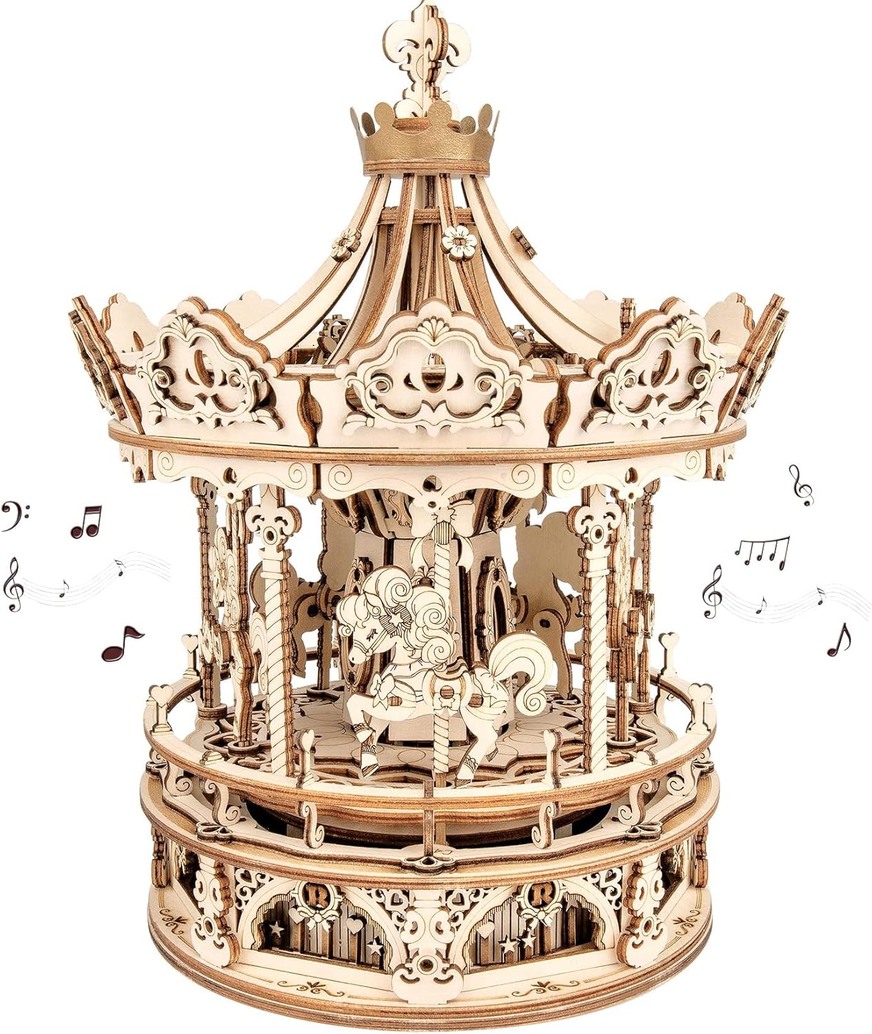 ROKR 3D Wooden Puzzles Music Box - DIY Model Building Kit Mechanical Merry-go-Round Exquisite Display Gifts for Teens Man/Woman Family