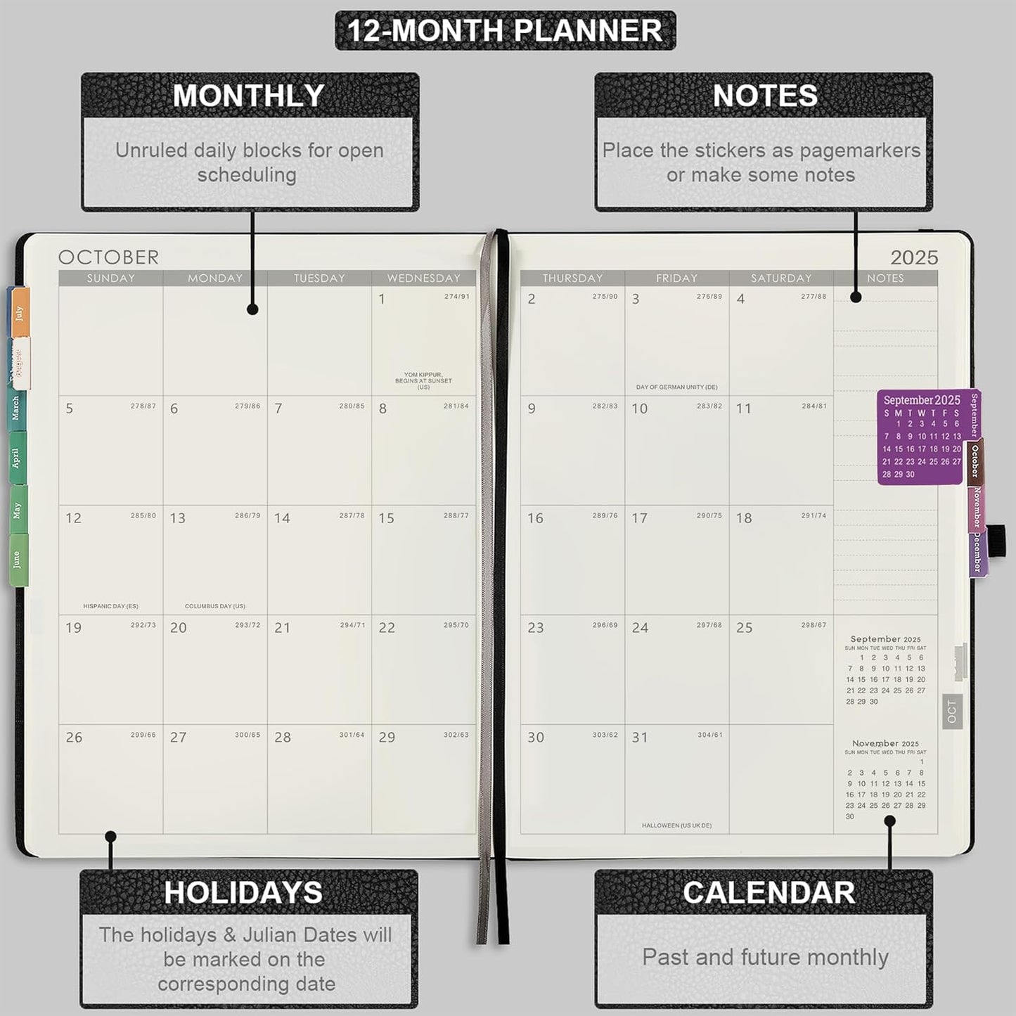 Planner 2025-2026 - JUL 2025 - JUN 2026, Planner Weekly and Monthly, Academic Planner 2025-2026, 8.5" x 11", Leather Cover Planners with Thick Paper, Back Pocket with Notes Pages, Black