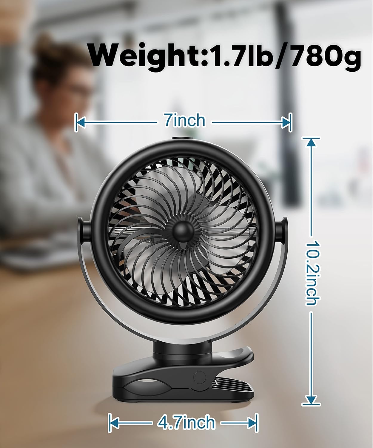 TYZU 7 Inch Portable Misting Fan 4000mAh Battery 360° Rotatable 130mlTank 4 Speeds and Timer, Fan for Baby, Office,Travel,Treadmill, Outdoors Camping,Golf Cart