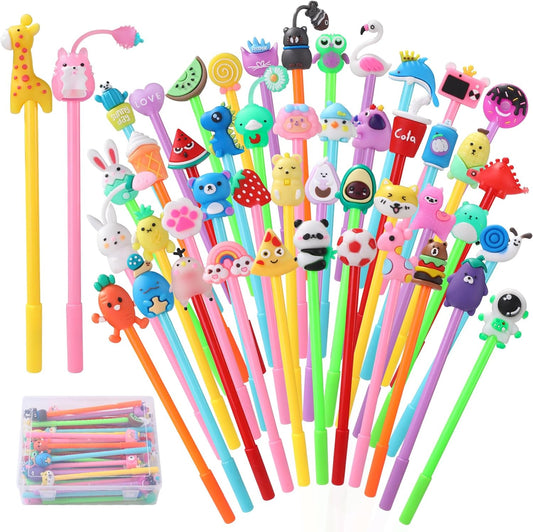 48PCS Cute Cartoon Gel Ink Pens 48 Styles Bulk Novelty Assorted Styles Animal Pens for Kids Fun Writing Students Rewards School Office Home Supplies
