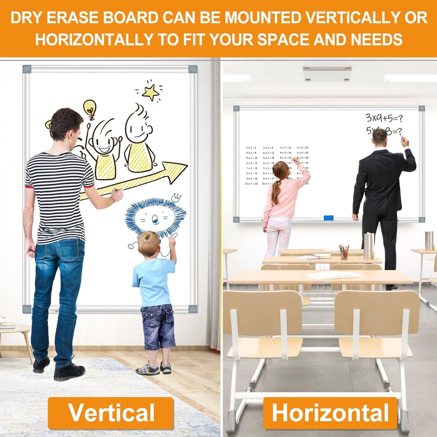 H-Qprobd Large White Board Dry Erase Board for Wall 72"X40" Magnetic Whiteboard with Long Pen Tray, Presentation Dry Erase Boards for Office, Classroom, School, Home