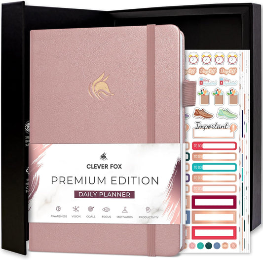 Clever Fox Planner Daily Premium – Undated Daily Planner with Hourly Schedule, Personal Organizer, Productivity Journal, 6 Months (Rose Gold)