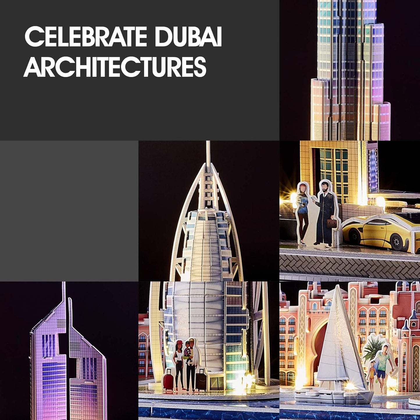 CubicFun 3D Puzzles for Kids Ages 8-10 LED Dubai Cityline, Arts and Crafts for Kids Ages 8-12 STEM Projects for Kids Ages 8-12 Gifts for 8 Year Old Toys for 8 Year Old Girls Lighting Architecture