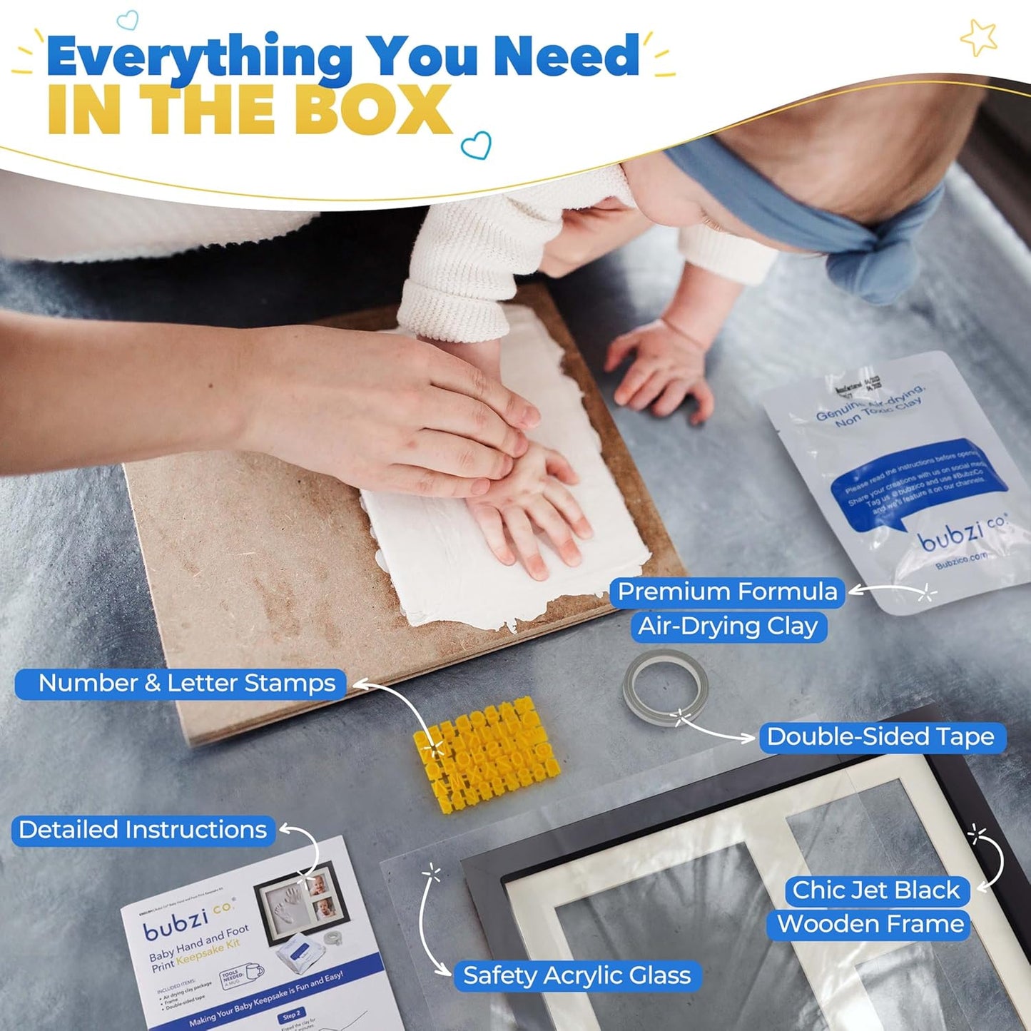 Baby Footprint and Hand Print Kit - Keepsake Frame, Nursery Picture Frames, New Mom Gifts, Newborn Essentials, Baby Shower Gifts (Jet Black)