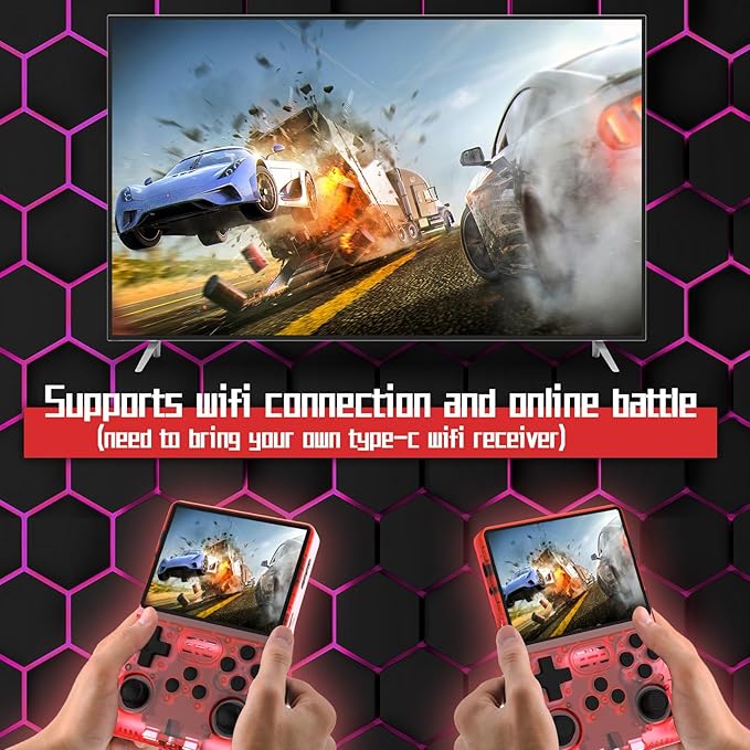 FVBADE[30000 in 1] R40S PRO Handheld Game Console 3.5 inch IPS Screen Mini Retro Console 3800mAh Portable Pocket Arcade 45+ Mainstream Emulator 256G TF Card Transparent.(Red)