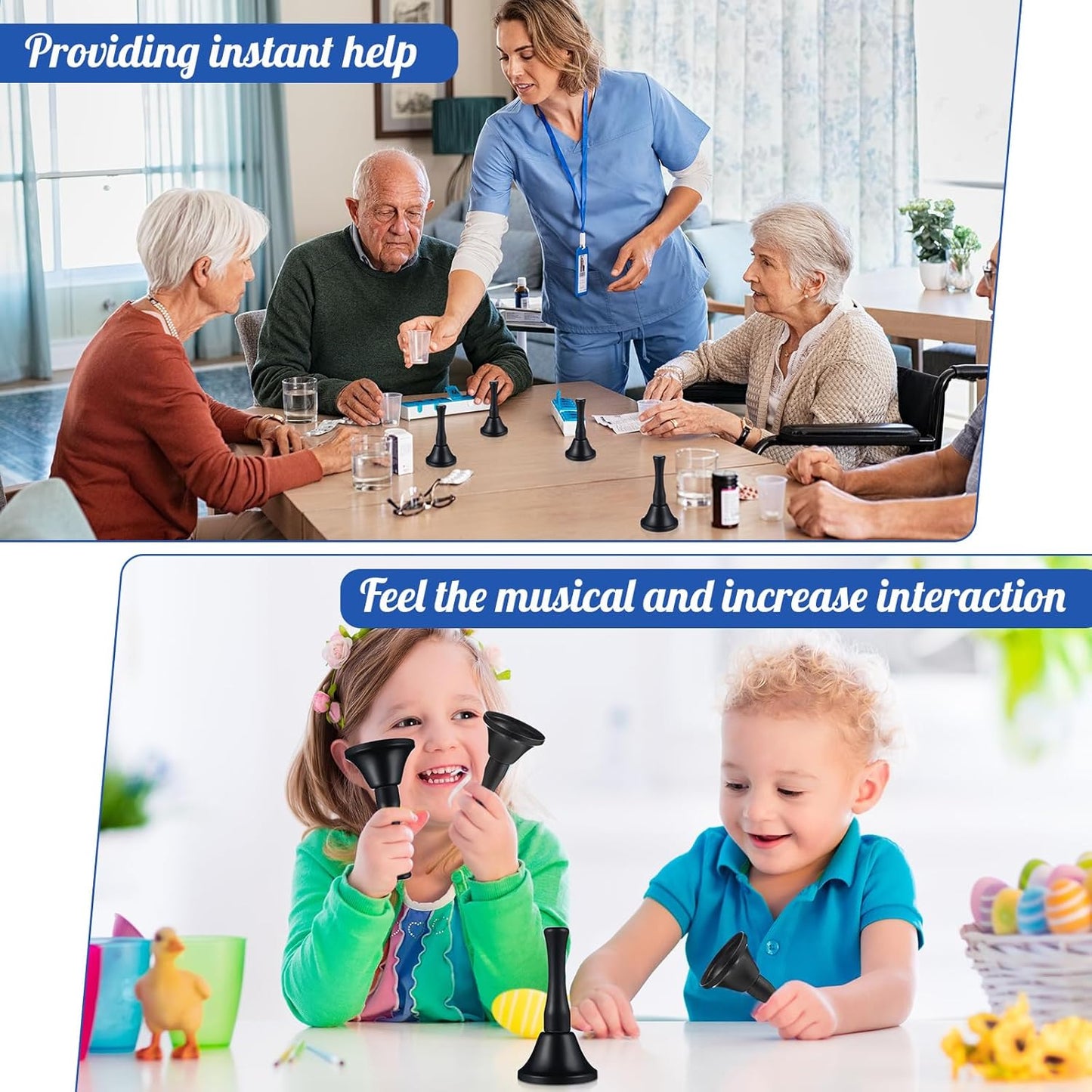 Yeshone 50 Pcs Hand Steel Call Bells Bulk Wedding Dinner Service Bells with Wood Handles for the Sick Elderly Alert Classroom Alarm, 1.97 x 3.66 Inches (Black)