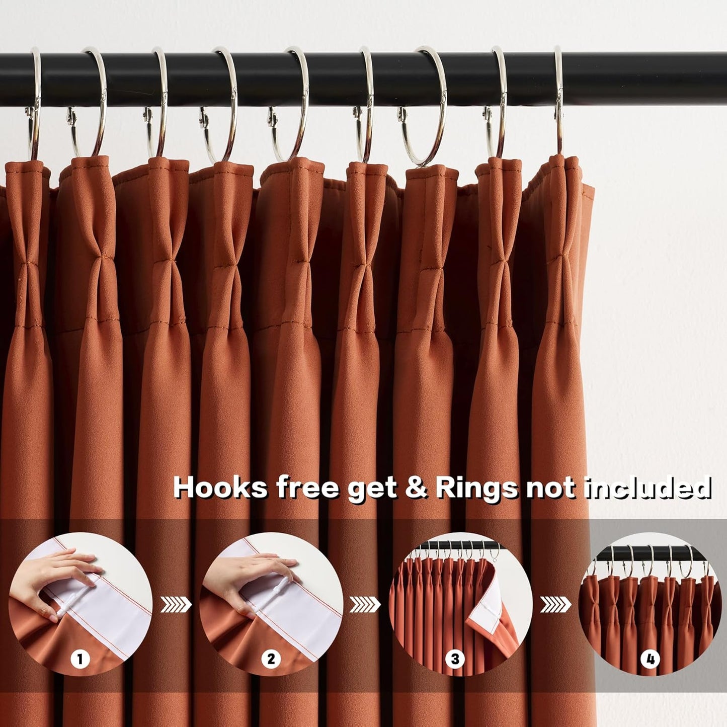 KEQIAOSUOCAI Burnt Orange Blackout Pleated Curtains Short 2 Panels Set 45 Inch Length for Small Windows, Pinch Pleat with Hooks, Boho Muted Ochre Orange Curtain for Bedroom W40 x L45