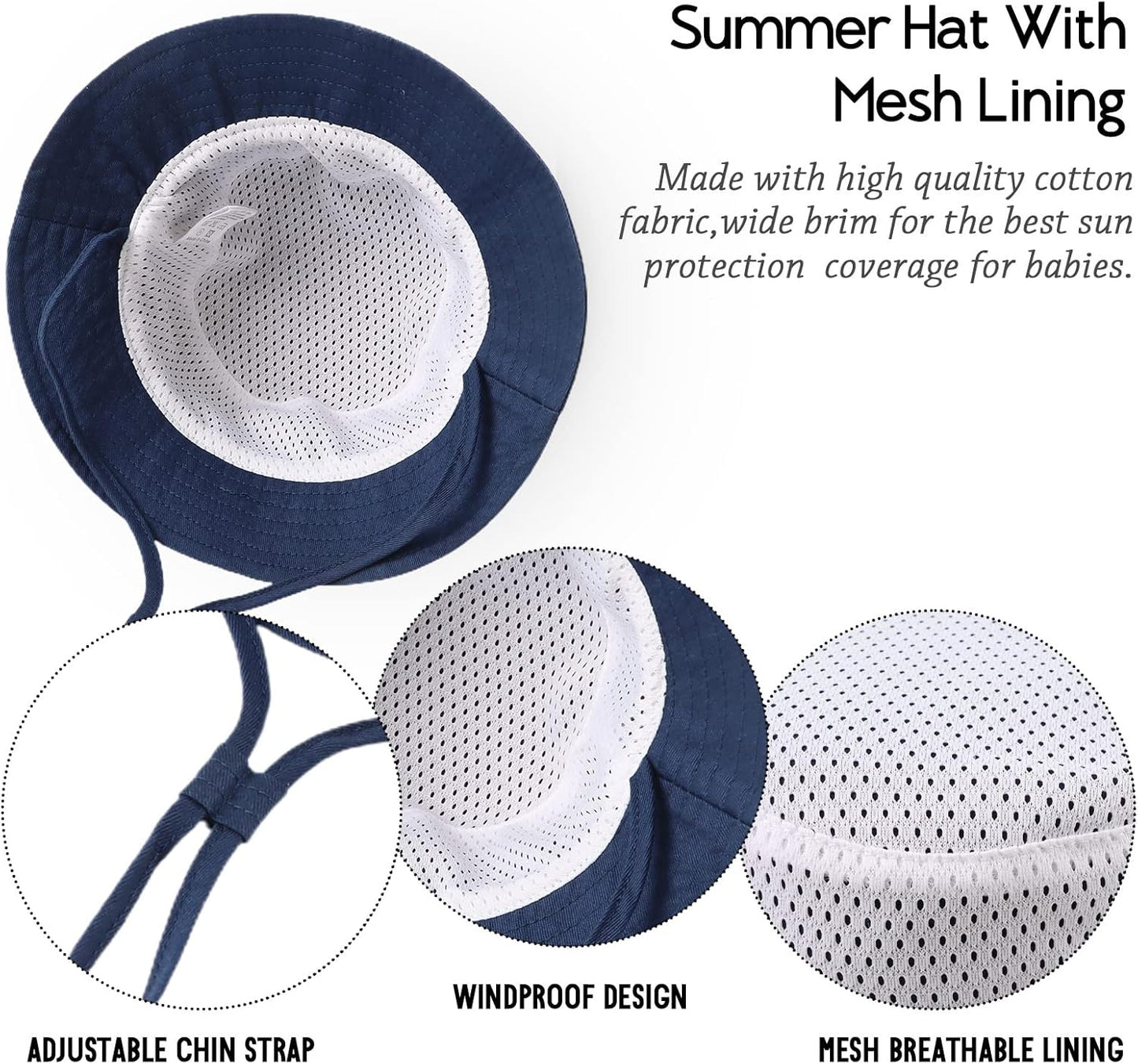 JANGANNSA Cotton Baby Sun Hat Infant Toddler Boys Girls Bucket Hats Summer Sun Protection Kids Beach Caps