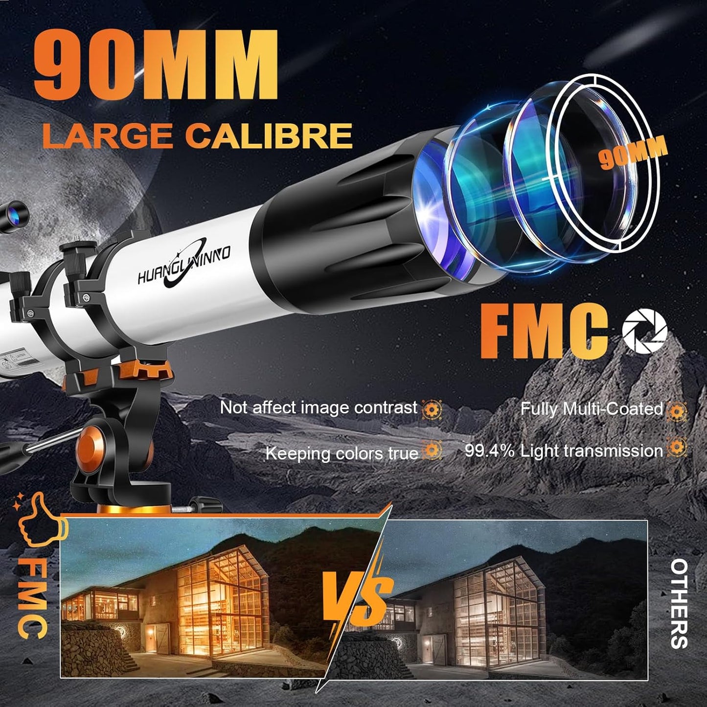 PISEZ Telescope for Adults High Powered ，90mm Aperture 800mm （35X-210X Professional Refractor Travel Astronomical Telescope for Kids & Beginners with Carry Bag, Phone Adapter