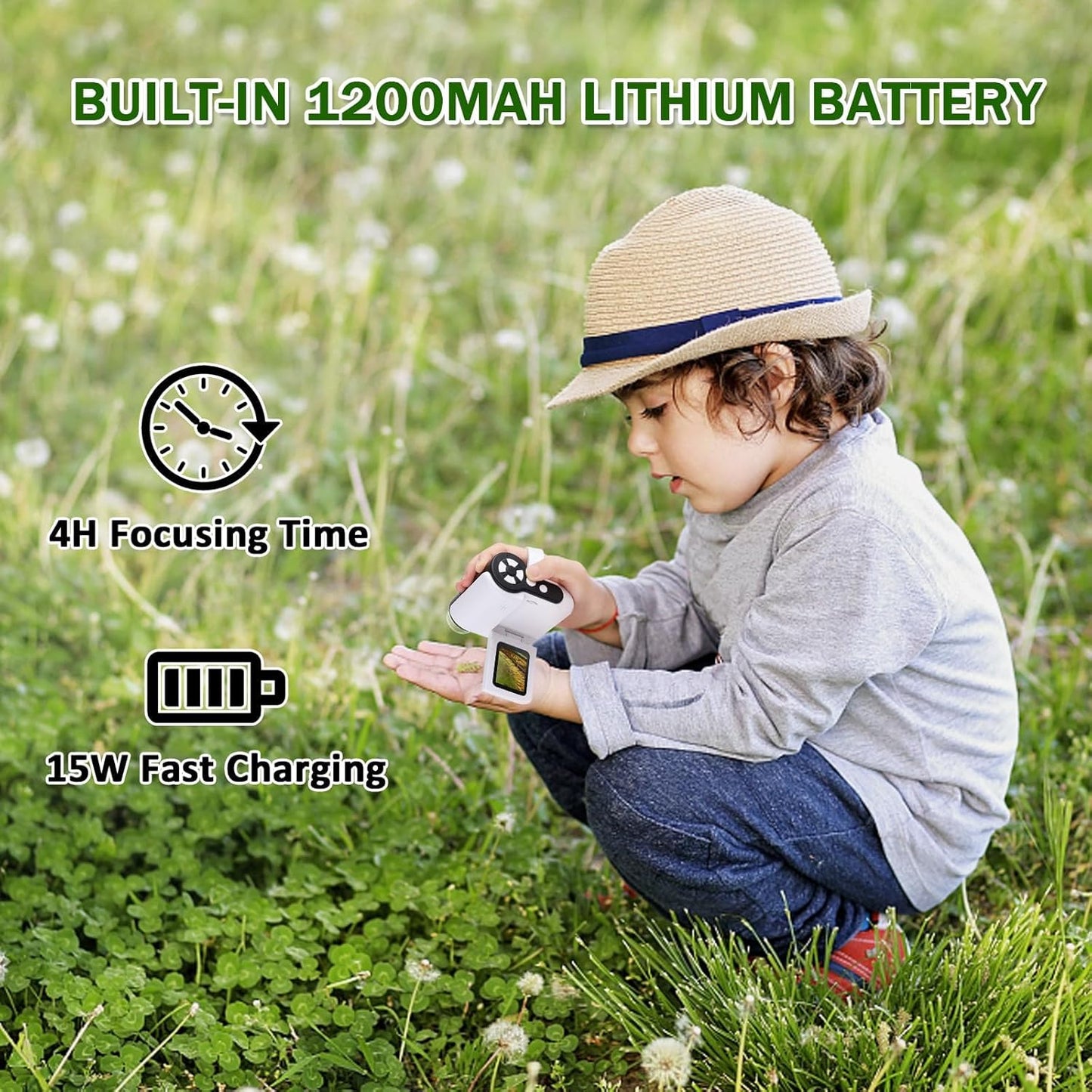 1000X Handheld Microscope for Kids, 4K 2.0" Screen Mini Pocket Microscope with 6 Adjustable LED Lights, Edu Science Birthday Gifts for Kids Ages 8-12, 32G SD Card Included