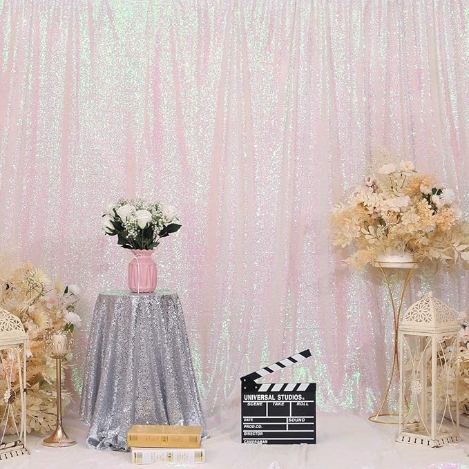 Juya Delight 6FT X 8FT Non-Transparent Sequin Photography Backdrop for Birthday Party Wedding Decoration (Iridescent)